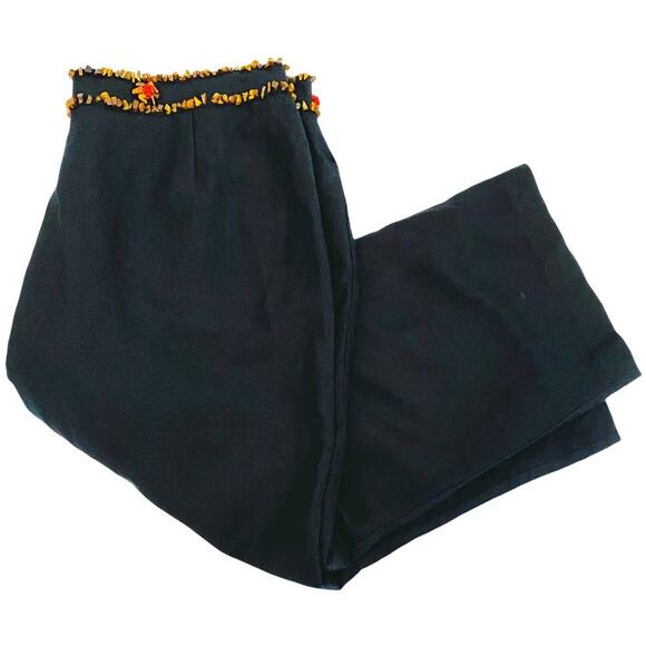 Larry Levine black capri beaded stone faux belt linen blend size 14 - Picture 2 of 6
